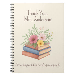 Caderno Espiral Obrigado Professora - Flores De Aquarela -