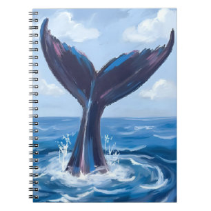 Caderno Espiral Observação de Baleias   Aquarela Oceano Azul