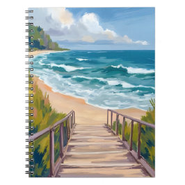 Caderno Espiral Ocean Boardwalk | Beach Waves Coastal