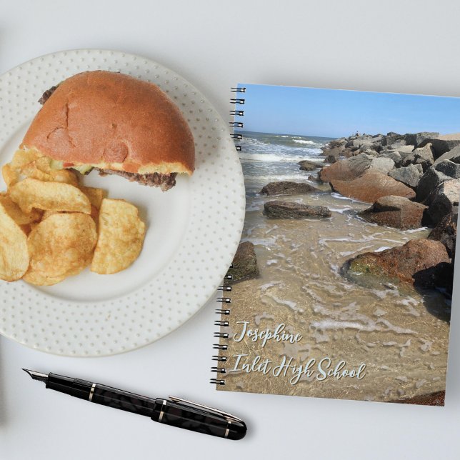 Caderno Espiral Ocean Jetty Rocks Personalized Notebook (Criador carregado)