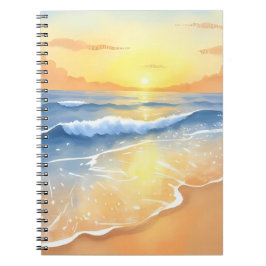 Caderno Espiral Ocean Waves Sunset | Beach Watercolor