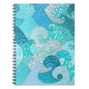 Caderno Espiral Oceano azul do ouro da cerceta do Mar do brilho do