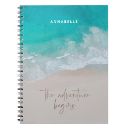 Caderno Espiral oceano de praia em areia tropical a aventura começ