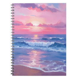 Caderno Espiral Oceano Pintado de Rosa | Aquarela Costeira Pastel