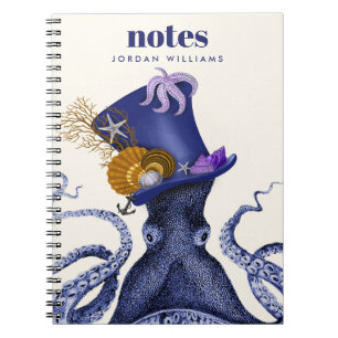 Caderno Espiral Octopus com chapéu náutico
