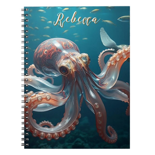 Caderno Espiral Octopus de Glassas no Mar Profundo (Frente)
