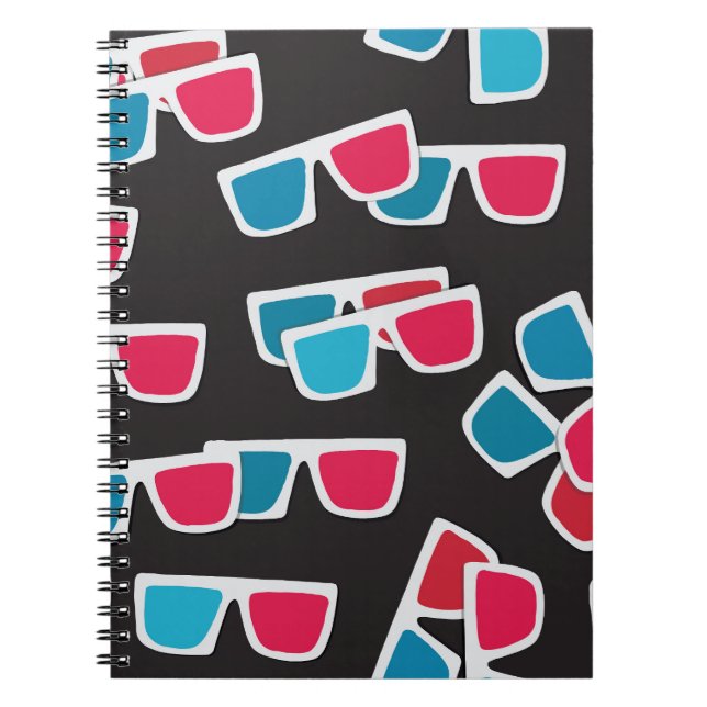Caderno Espiral Óculos 3D de cinema: padrão sem costura (Frente)