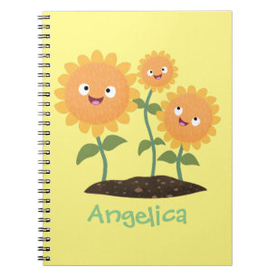 Caderno Espiral Óculos bonitos girassóis felizes sorrindo ilustr