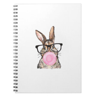 Caderno Espiral Óculos de Coelhinho Fofo Chiclete Dia de Páscoa Me