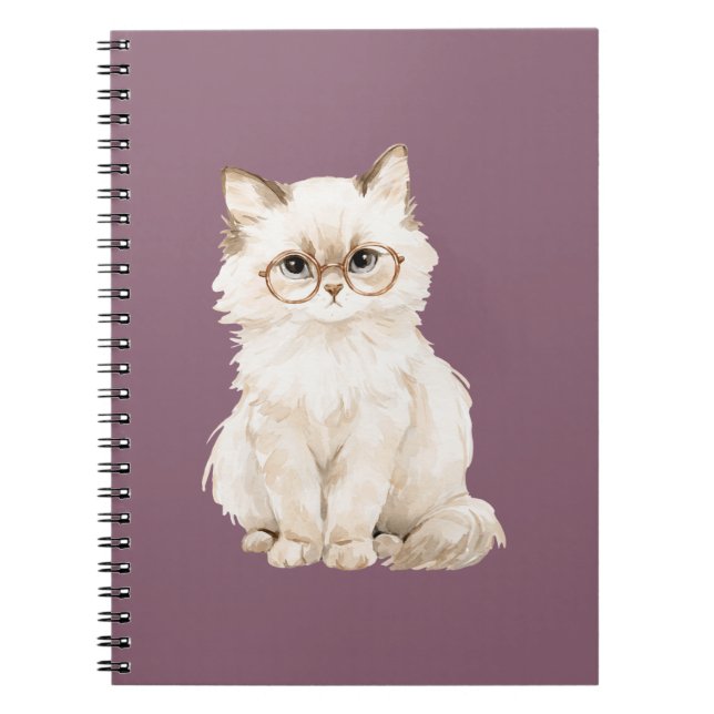 Caderno Espiral Óculos de Gato Branco Creme Roxo  (Frente)