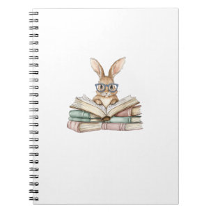 Caderno Espiral Óculos de leitura de coelho fofo Livros Leitor T