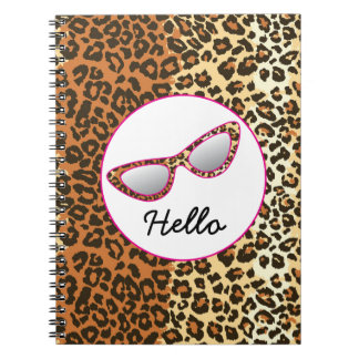 Caderno Espiral Óculos de olhos de gato Impressão de leopardo com