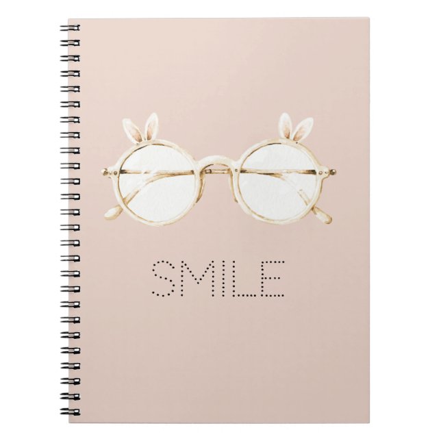 Caderno Espiral Óculos de Orelhas de Coelho Rosa Branco Sorriso (Frente)