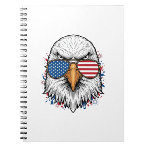 Caderno Espiral Óculos de Sol Águia Patriótica Camisa Vector Vinta