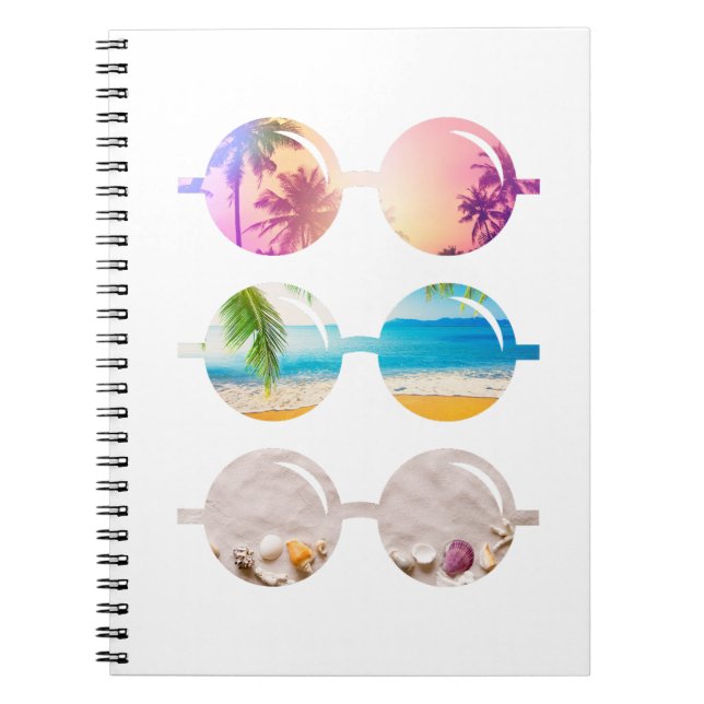 Caderno Espiral Óculos de sol de praia palmeiras de sol viagem not (Frente)