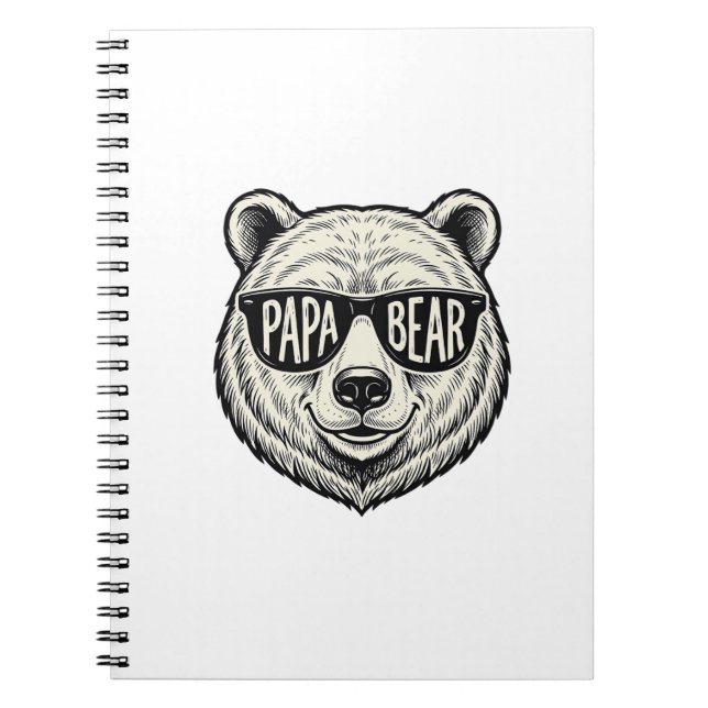 Caderno Espiral Óculos de sol do Papai Urso Cabeça de Urso Design  (Frente)