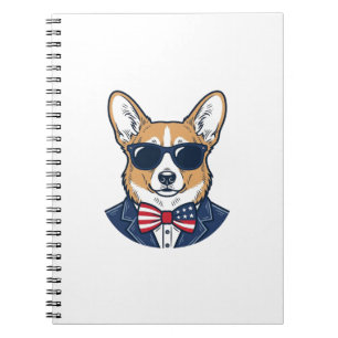 Caderno Espiral Óculos de Sol Patrióticos de Corgi Arte Vetorial V