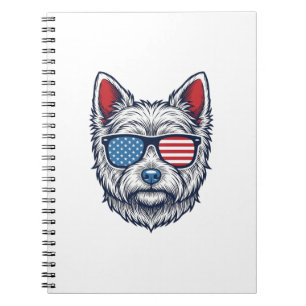 Caderno Espiral Óculos de sol patrióticos para cães Westie Arte ve