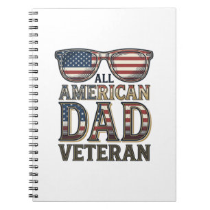 Caderno Espiral Óculos de sol patrióticos para veteranos do All Am