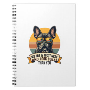 Caderno Espiral Óculos de Sol Vintage Bulldog Francês Meu Trabalho