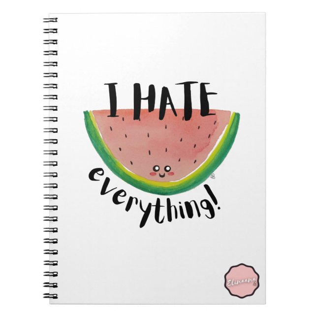 Caderno Espiral Odeio Tudo, Melancia Kawaii (Frente)