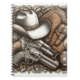 Caderno Espiral Oeste Selvagem com Chapéu e Armas de Cowboy
