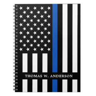 Caderno Espiral Oficial de Polícia Nome Personalizado Thin Blue L
