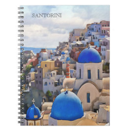 Caderno Espiral Oia, Santorini. Grécia.Pintura a óleo. Bloco de no