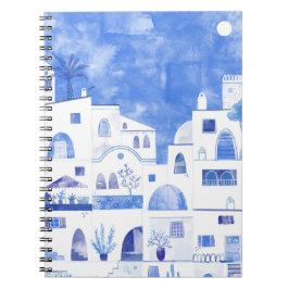 Caderno Espiral Oia Santorini Grécia Watercolor Painting