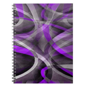 Caderno Espiral Oitenta Retro Púrpura Claro e Cinza Padrão Curvo