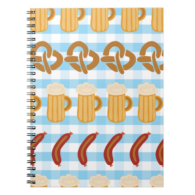 Caderno Espiral Oktoberfest: cerveja, pretzel, padrão de salsicha (Frente)