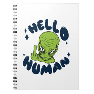 Caderno Espiral Olá Alienígena engraçada humana
