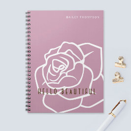 Caderno Espiral Olá, Bela - Flor de Rosa Rosa Moderna e Elegante