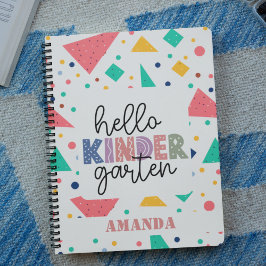 Caderno Espiral Olá Jardim de Infância nome personalizado geométri