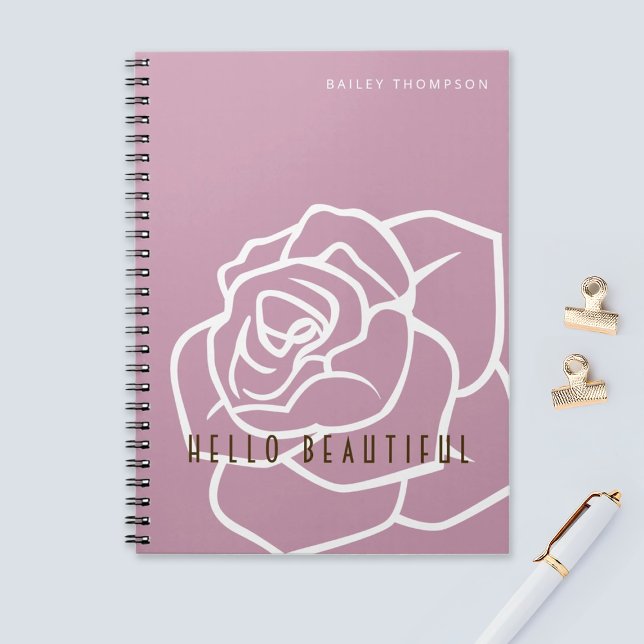 Caderno Espiral Olá Linda - Flor Rosa Rosa Rosa Rosa Simples Moder (Criador carregado)