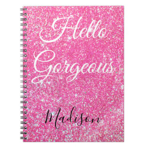 Caderno Espiral Olá Lindíssima Menina Brilho Rosa Glitter Nome