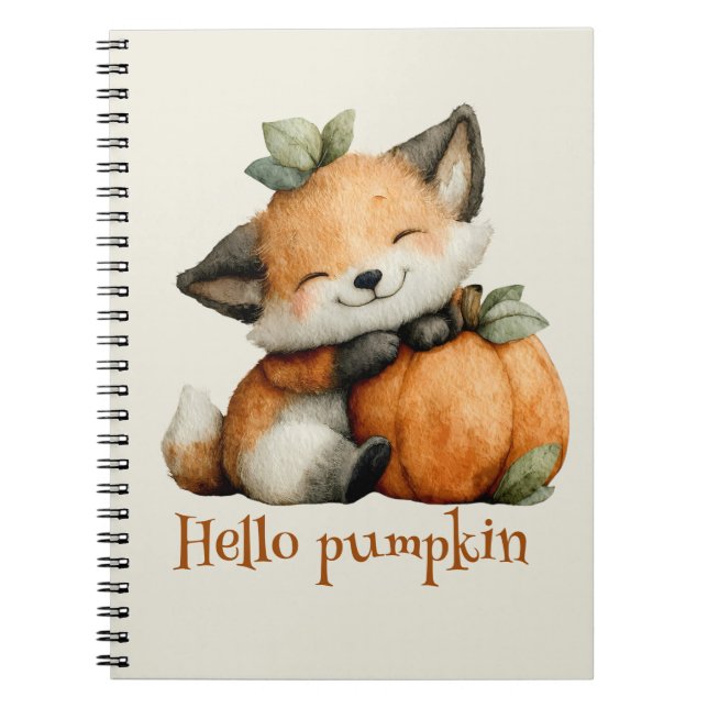 Caderno Espiral Olá Pumpkin Cute Fox Halloween Design (Frente)