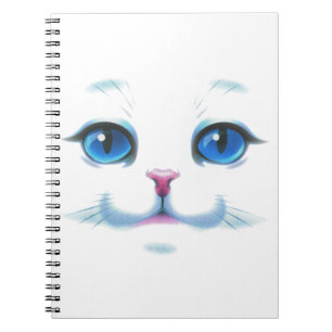 Caderno Espiral Olho Azul De Gato Branco Branco