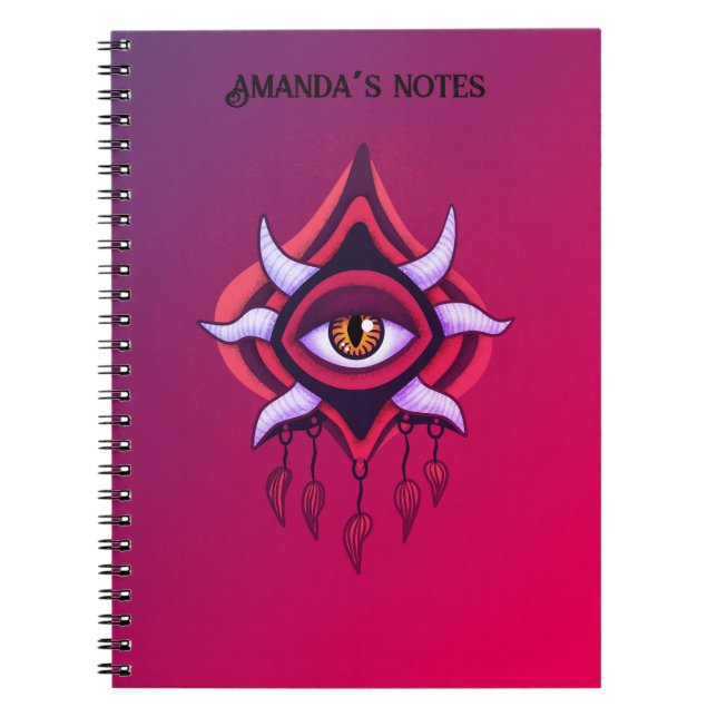 Caderno Espiral Olho Demônio Roxo - Nome de Arte Occulta Gótica (Frente)