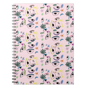 Caderno Espiral Olhos bizarros estrelas padrão de arte