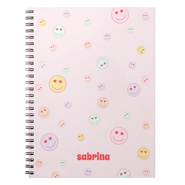 Caderno Espiral Olhos de Coração Personalizados Rosto Feliz (Frente)