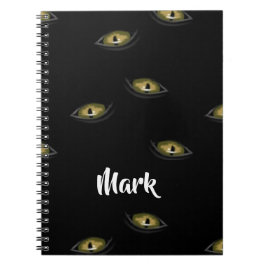 Caderno Espiral Olhos de gato de nome personalizado em preto