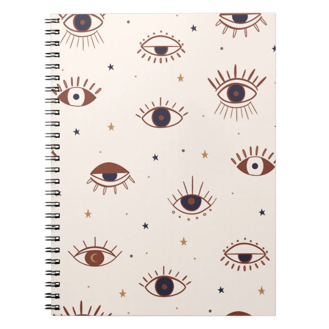 Caderno Espiral Olhos Desenhados À Mão Padrão Místico Sem Olhos. M (Frente)