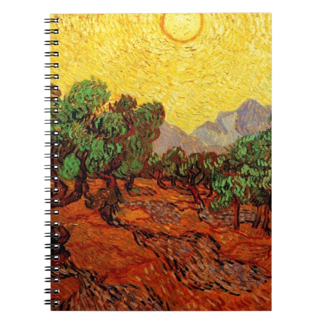 Caderno Espiral Oliveiras com céu amarelo e sol (Frente)