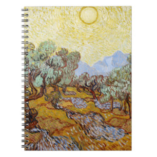 Caderno Espiral Oliveiras com céu amarelo e sol