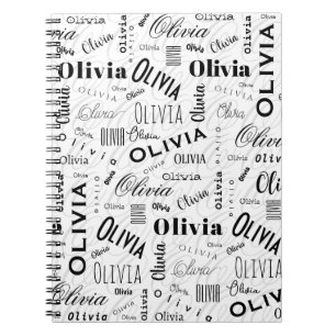 Caderno Espiral Olivia Nome Personalizado Preto Branco