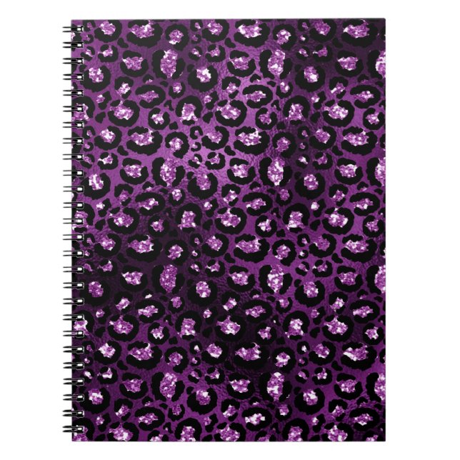 Caderno Espiral Ombre Roxo e Glama Preta Manchas-Leopardo-Luminosa (Frente)
