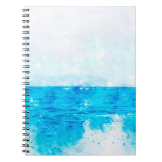 Caderno Espiral Onda colorida abstrata mar oceano água, aquarela