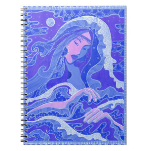 Caderno Espiral Onda, Sereia, Rapariga Asiática, Azul e Rosa