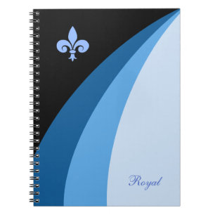 Caderno Espiral Ondas abstratas em tons azuis & fleur de lis